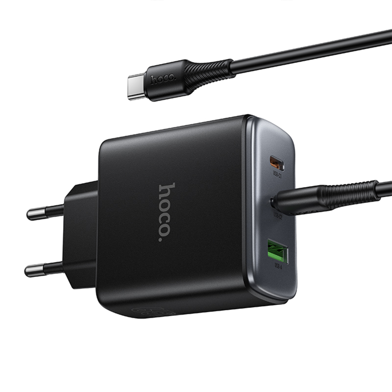 Мережевий зарядний пристрій Hoco C160A Upgrade PD65W+QC3.0 (1USB-A/2C) + кабель Type-C to Type-C - Зображення 5