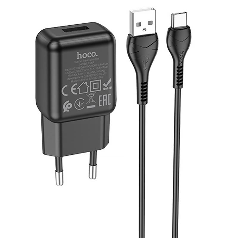 Мережевий зарядний пристрій Hoco C96A 2.1A (1USB-A) + кабель USB to Type-C