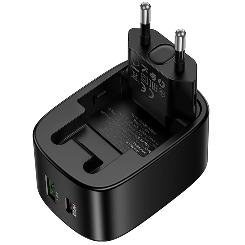 Мережевий зарядний пристрій Hoco CS101A Folding PD20W+QC3.0 (1USB-A/1C) - Зображення 3