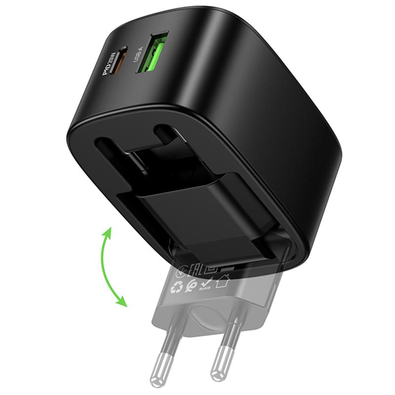 Мережевий зарядний пристрій Hoco CS101A Folding PD20W+QC3.0 (1USB-A/1C) - Зображення 4