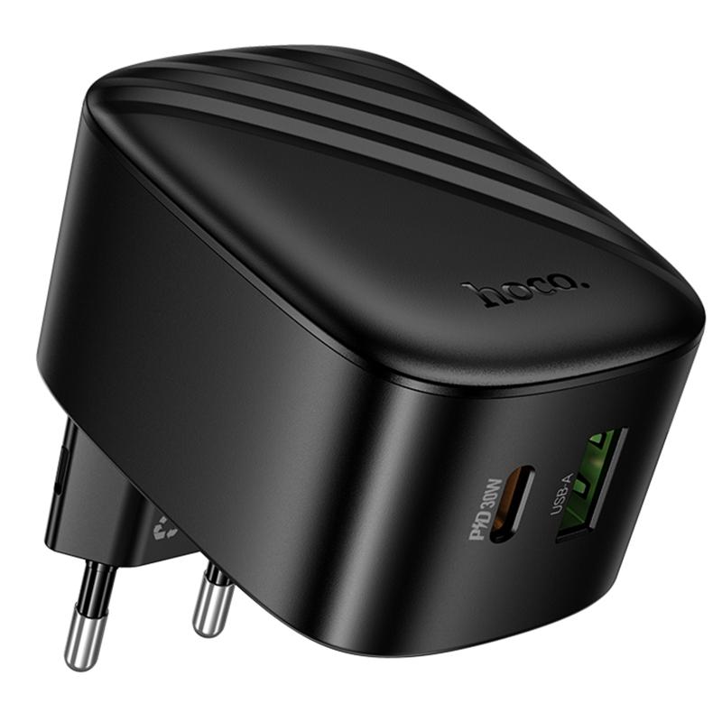 Мережевий зарядний пристрій Hoco CS102A Folding PD30W+QC3.0 (1USB-A/1C)
