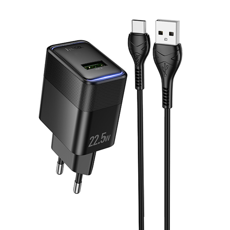 Мережевий зарядний пристрій Hoco CS111A Lounge QC3.0 22.5W (1USB-A) + кабель USB to Type-C