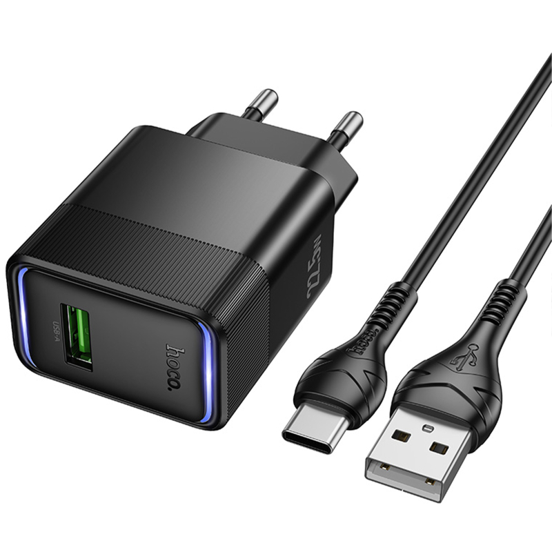 Мережевий зарядний пристрій Hoco CS111A Lounge QC3.0 22.5W (1USB-A) + кабель USB to Type-C - Зображення 2