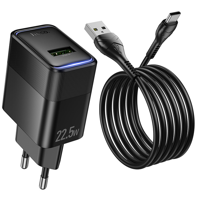 Мережевий зарядний пристрій Hoco CS111A Lounge QC3.0 22.5W (1USB-A) + кабель USB to Type-C - Зображення 4