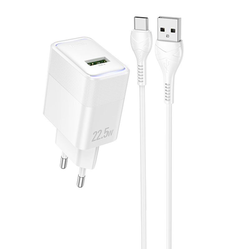 Мережевий зарядний пристрій Hoco CS111A Lounge QC3.0 22.5W (1USB-A) + кабель USB to Type-C