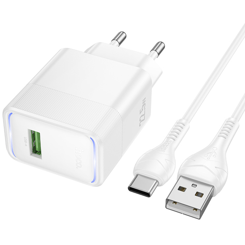 Мережевий зарядний пристрій Hoco CS111A Lounge QC3.0 22.5W (1USB-A) + кабель USB to Type-C - Зображення 2