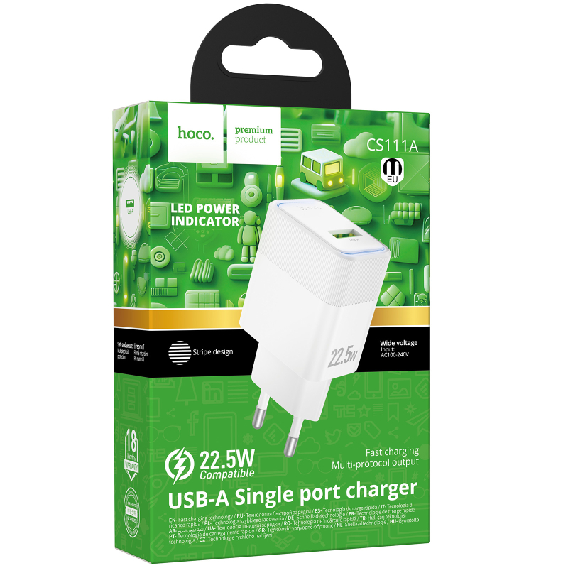 Мережевий зарядний пристрій Hoco CS111A Lounge QC3.0 22.5W (1USB-A) - Зображення 2