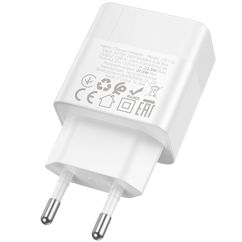 Мережевий зарядний пристрій Hoco CS111A Lounge QC3.0 22.5W (1USB-A) - Зображення 3
