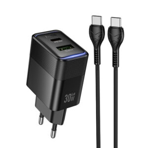 Мережевий зарядний пристрій Hoco CS112A Lounge PD30W+QC3.0 (1USB-A/1C) + кабель Type-C to Type-C