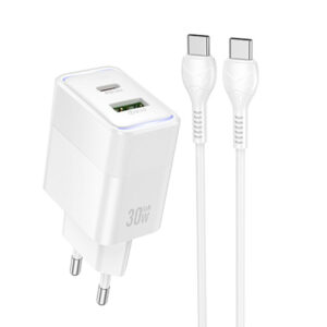 Мережевий зарядний пристрій Hoco CS112A Lounge PD30W+QC3.0 (1USB-A/1C) + кабель Type-C to Type-C