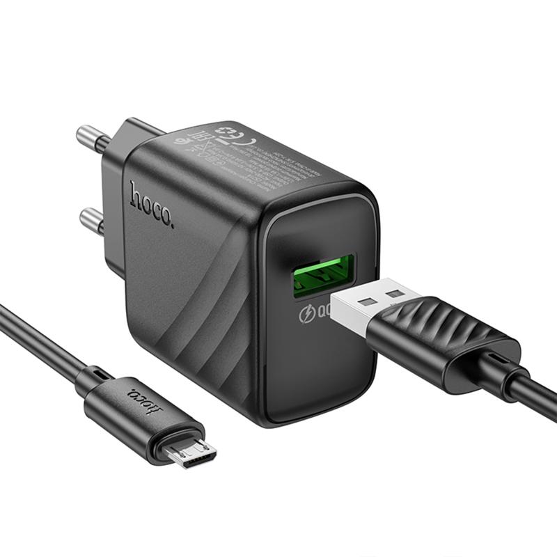 Мережевий зарядний пристрій Hoco CS21A Rich QC3.0 18W (1USB-A) + кабель USB to MicroUSB - Зображення 2
