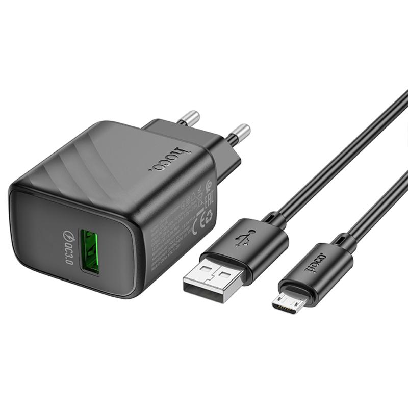 Мережевий зарядний пристрій Hoco CS21A Rich QC3.0 18W (1USB-A) + кабель USB to MicroUSB - Зображення 4