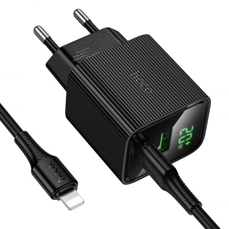 Мережевий зарядний пристрій Hoco CS83A Excellent with digital display PD20W+QC3.0 (1USB-A/1C) + кабель Type-C to Lightning - Зображення 5