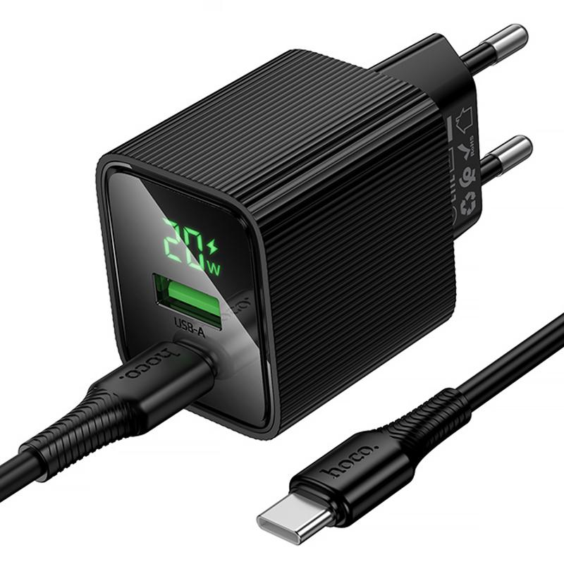 Мережевий зарядний пристрій Hoco CS83A Excellent with digital display PD20W+QC3.0 (1USB-A/1C) + кабель Type-C to Type-C - Зображення 4