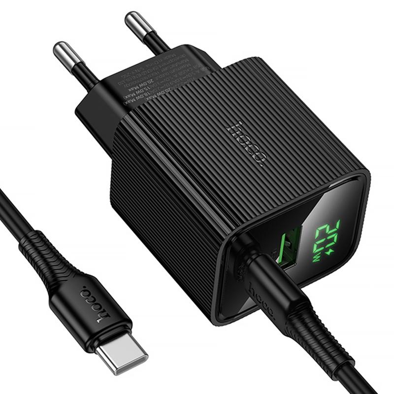 Мережевий зарядний пристрій Hoco CS83A Excellent with digital display PD20W+QC3.0 (1USB-A/1C) + кабель Type-C to Type-C - Зображення 5
