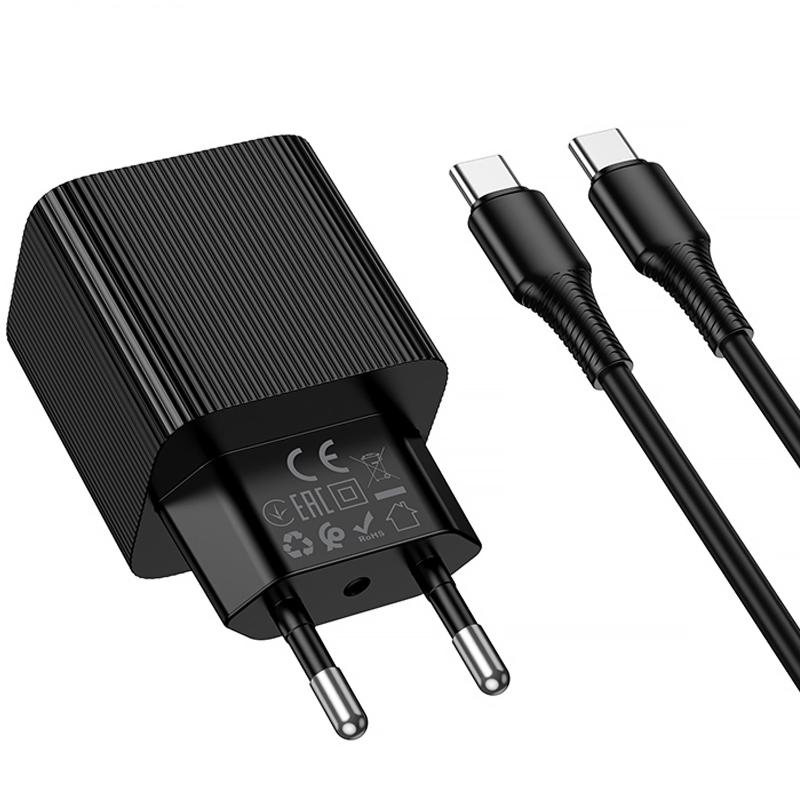 Мережевий зарядний пристрій Hoco CS83A Excellent with digital display PD20W+QC3.0 (1USB-A/1C) + кабель Type-C to Type-C - Зображення 6