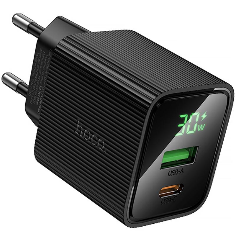 Мережевий зарядний пристрій Hoco CS84A Excellent with digital display PD30W+QC3.0 (1USB-A/1C) - Зображення 3