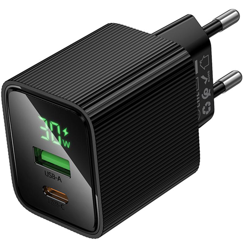 Мережевий зарядний пристрій Hoco CS84A Excellent with digital display PD30W+QC3.0 (1USB-A/1C) - Зображення 4