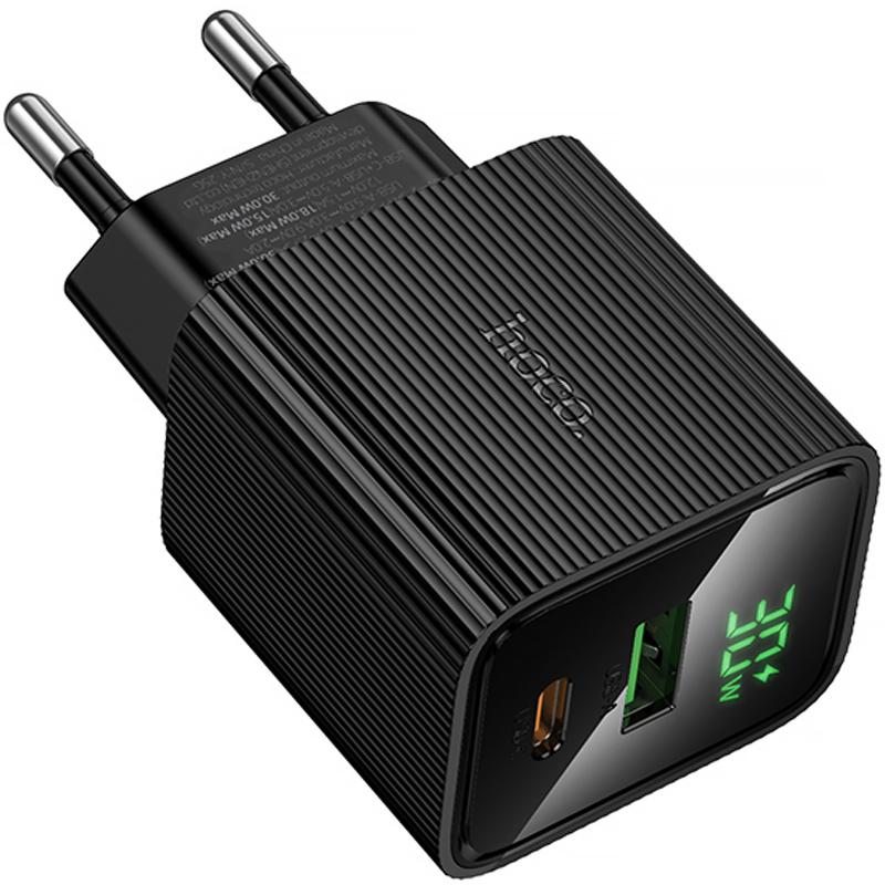 Мережевий зарядний пристрій Hoco CS84A Excellent with digital display PD30W+QC3.0 (1USB-A/1C) - Зображення 5
