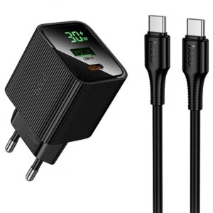 Мережевий зарядний пристрій Hoco CS84A Excellent with digital display PD30W+QC3.0 (1USB-A/1C) + кабель Type-C to Type-C