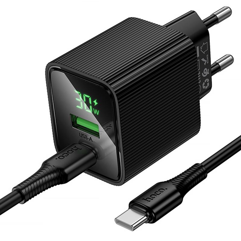 Мережевий зарядний пристрій Hoco CS84A Excellent with digital display PD30W+QC3.0 (1USB-A/1C) + кабель Type-C to Type-C - Зображення 4
