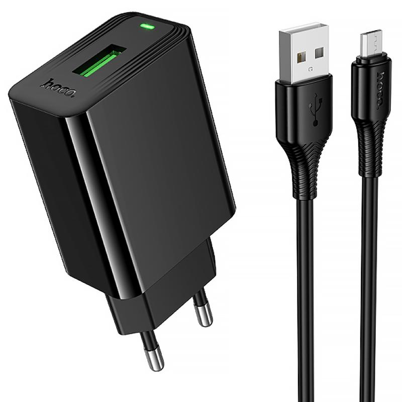 Мережевий зарядний пристрій Hoco CS92A Leader QC3.0 18W (1USB-A) + кабель USB to MicroUSB