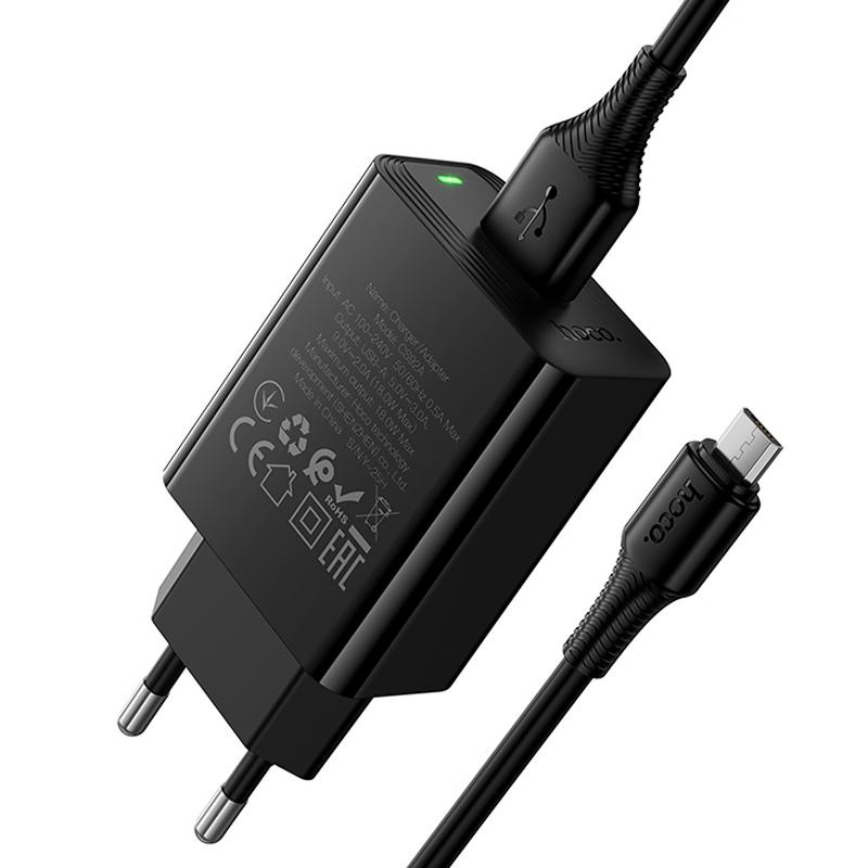 Мережевий зарядний пристрій Hoco CS92A Leader QC3.0 18W (1USB-A) + кабель USB to MicroUSB - Зображення 4