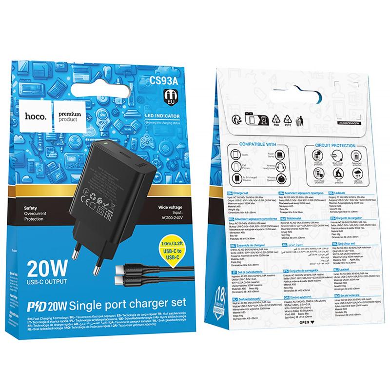 Мережевий зарядний пристрій Hoco CS93A Leader PD20W (1USB-C) + кабель Type-C to Type-C - Зображення 2
