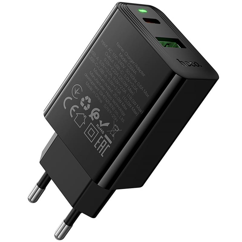 Мережевий зарядний пристрій Hoco CS94A Leader PD20W+QC3.0 (1USB-A/1C) - Зображення 4
