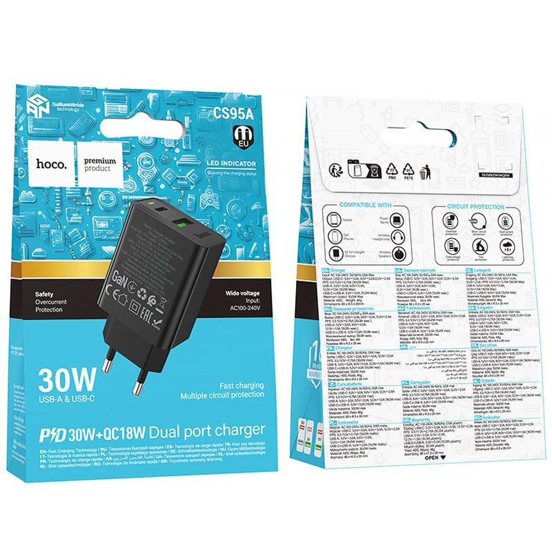 Мережевий зарядний пристрій Hoco CS95A Leader PD30W+QC3.0 (1USB-A/1C) - Зображення 2