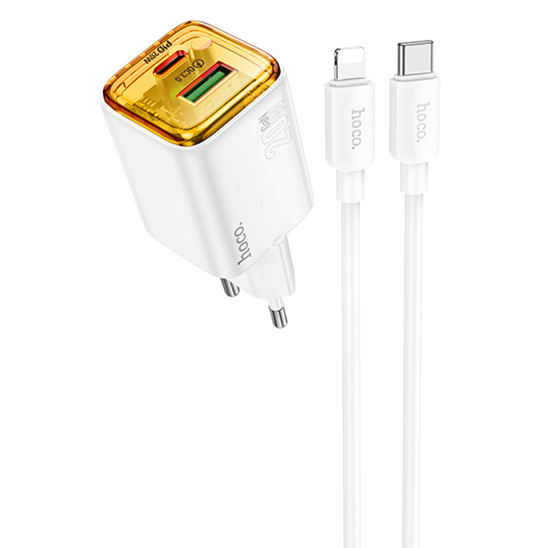 Мережевий зарядний пристрій Hoco N52 Monsoon PD20W+QC3.0 (1USB-A/1C) + кабель Type-C to Lightning