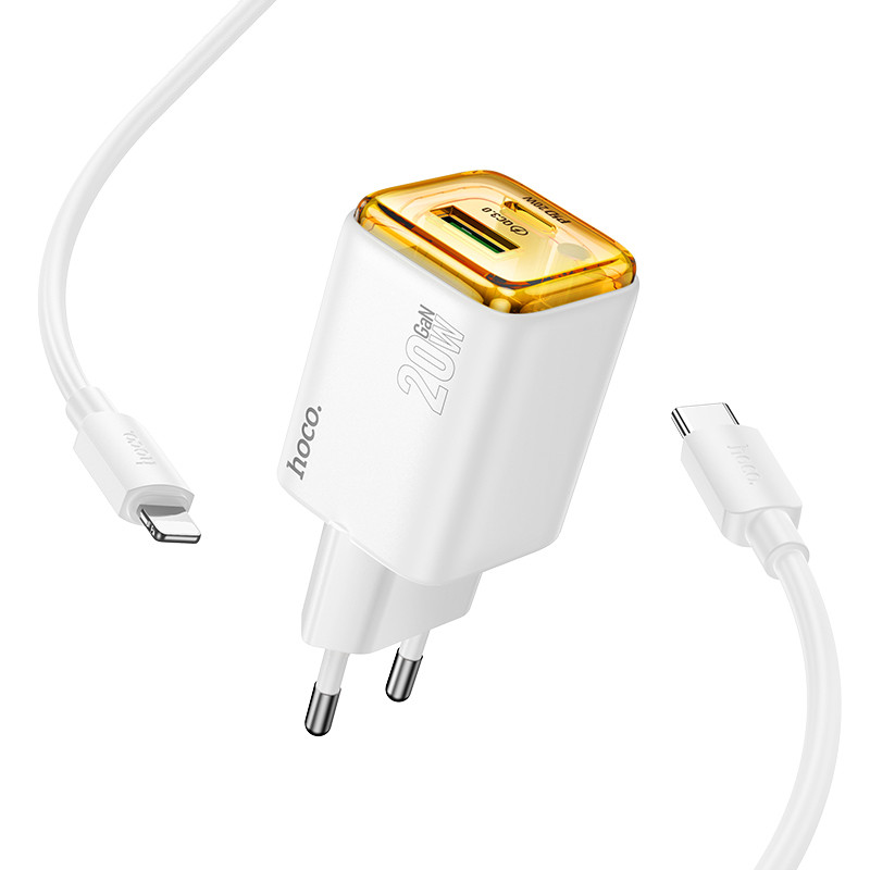 Мережевий зарядний пристрій Hoco N52 Monsoon PD20W+QC3.0 (1USB-A/1C) + кабель Type-C to Lightning - Зображення 2