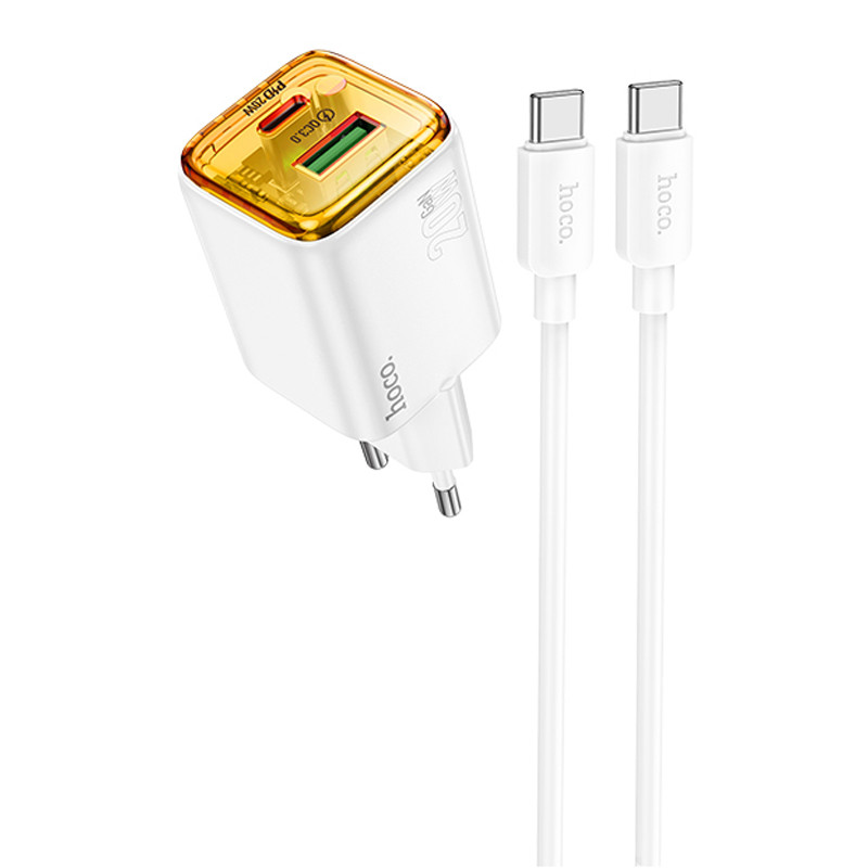 Мережевий зарядний пристрій Hoco N52 Monsoon PD20W+QC3.0 (1USB-A/1C) + кабель Type-C to Type-C