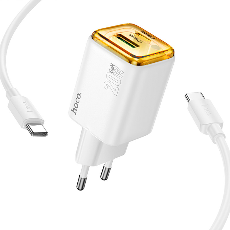 Мережевий зарядний пристрій Hoco N52 Monsoon PD20W+QC3.0 (1USB-A/1C) + кабель Type-C to Type-C - Зображення 2