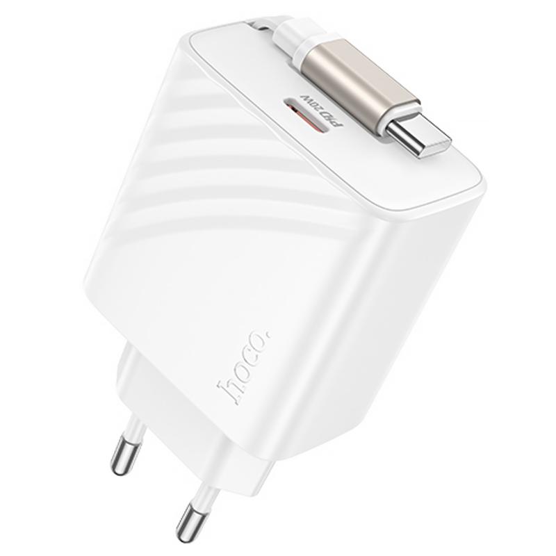 Мережевий зарядний пристрій Hoco N57 Full PD20W with retractable cable Type-C (2USB-C)