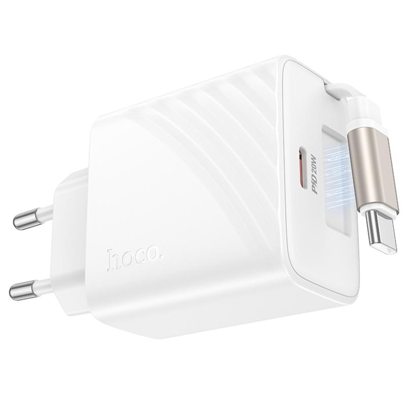 Мережевий зарядний пристрій Hoco N57 Full PD20W with retractable cable Type-C (2USB-C) - Зображення 2