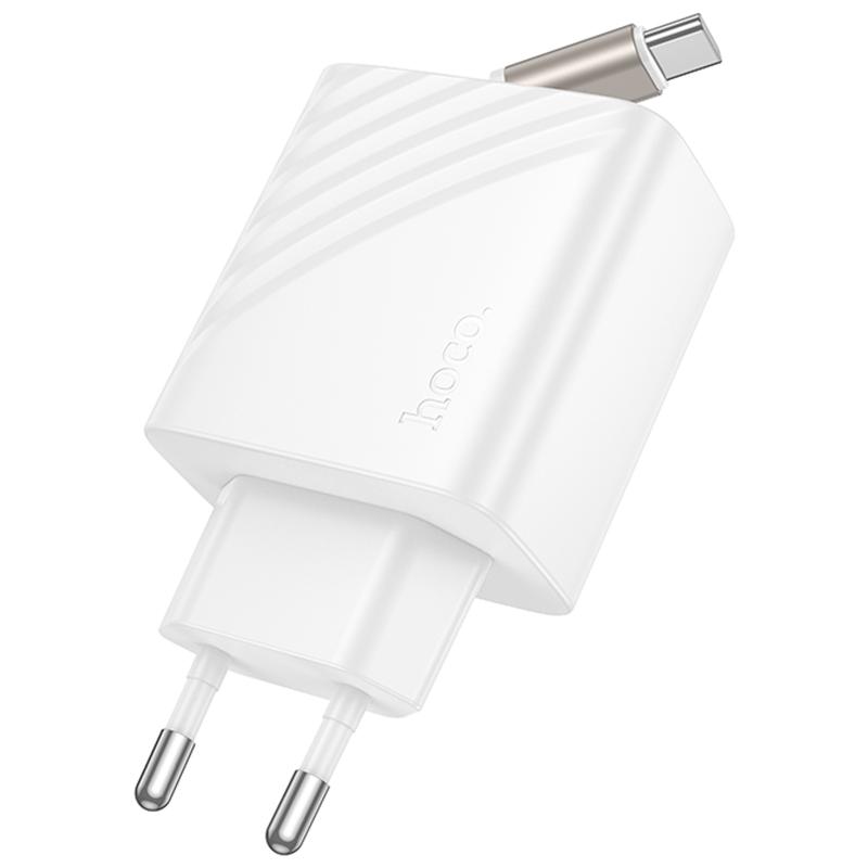 Мережевий зарядний пристрій Hoco N57 Full PD20W with retractable cable Type-C (2USB-C) - Зображення 3