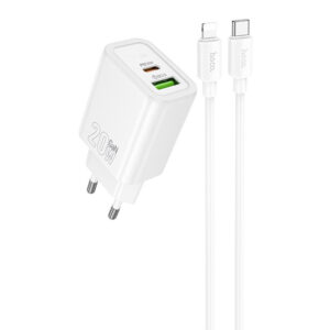 Мережевий зарядний пристрій Hoco N61 Gentle PD20W+QC3.0 (1USB-A/1C) + кабель Type-C to Lightning