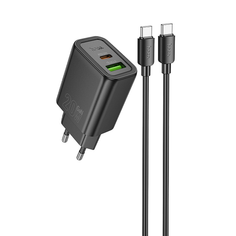 Мережевий зарядний пристрій Hoco N61 Gentle PD20W+QC3.0 (1USB-A/1C) + кабель Type-C to Type-C