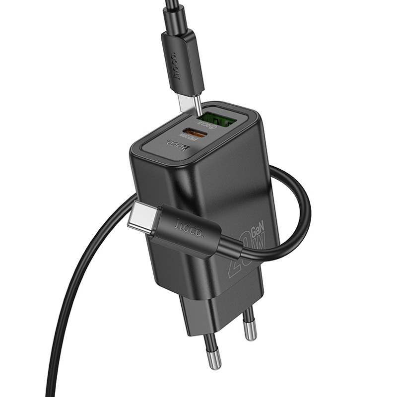 Мережевий зарядний пристрій Hoco N61 Gentle PD20W+QC3.0 (1USB-A/1C) + кабель Type-C to Type-C - Зображення 2