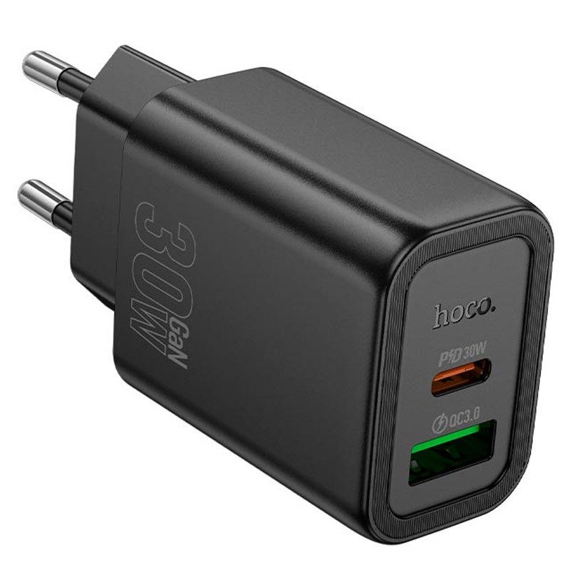 Мережевий зарядний пристрій Hoco N63 Gentle PD30W+QC3.0 (1USB-A/1C) + кабель Type-C to Lightning - Зображення 4