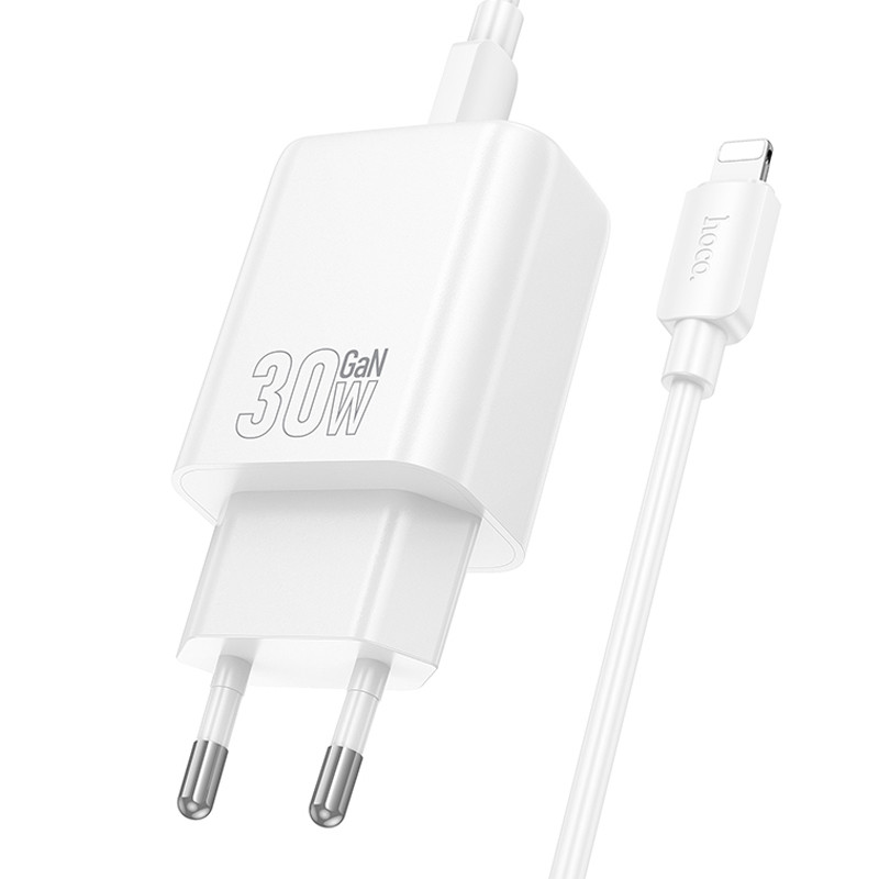 Мережевий зарядний пристрій Hoco N63 Gentle PD30W+QC3.0 (1USB-A/1C) + кабель Type-C to Lightning - Зображення 3