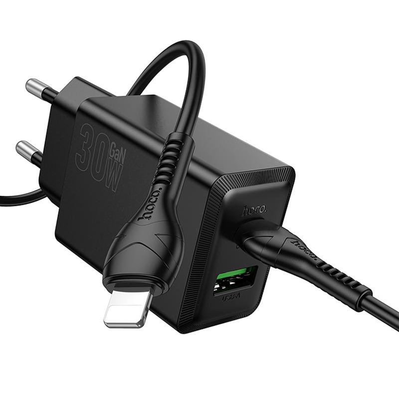 Мережевий зарядний пристрій Hoco N71 Nuevo PD30W+QC3.0 (1USB-A/1C) + кабель Type-C to Lightning - Зображення 3
