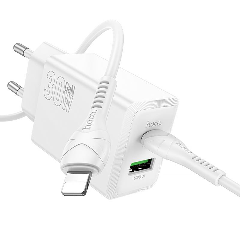 Мережевий зарядний пристрій Hoco N71 Nuevo PD30W+QC3.0 (1USB-A/1C) + кабель Type-C to Lightning - Зображення 2