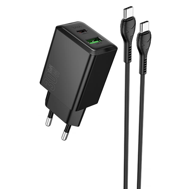 Мережевий зарядний пристрій Hoco N71 Nuevo PD30W+QC3.0 (1USB-A/1C) + кабель Type-C to Type-C