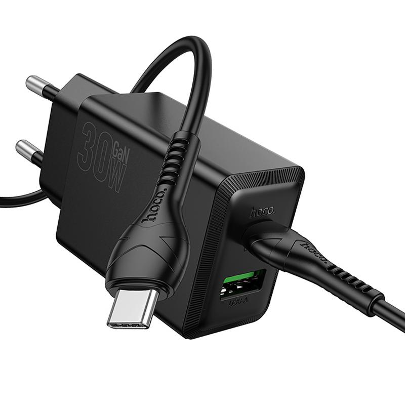 Мережевий зарядний пристрій Hoco N71 Nuevo PD30W+QC3.0 (1USB-A/1C) + кабель Type-C to Type-C - Зображення 3