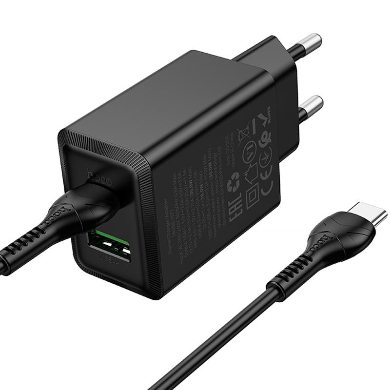 Мережевий зарядний пристрій Hoco N71 Nuevo PD30W+QC3.0 (1USB-A/1C) + кабель Type-C to Type-C - Зображення 4