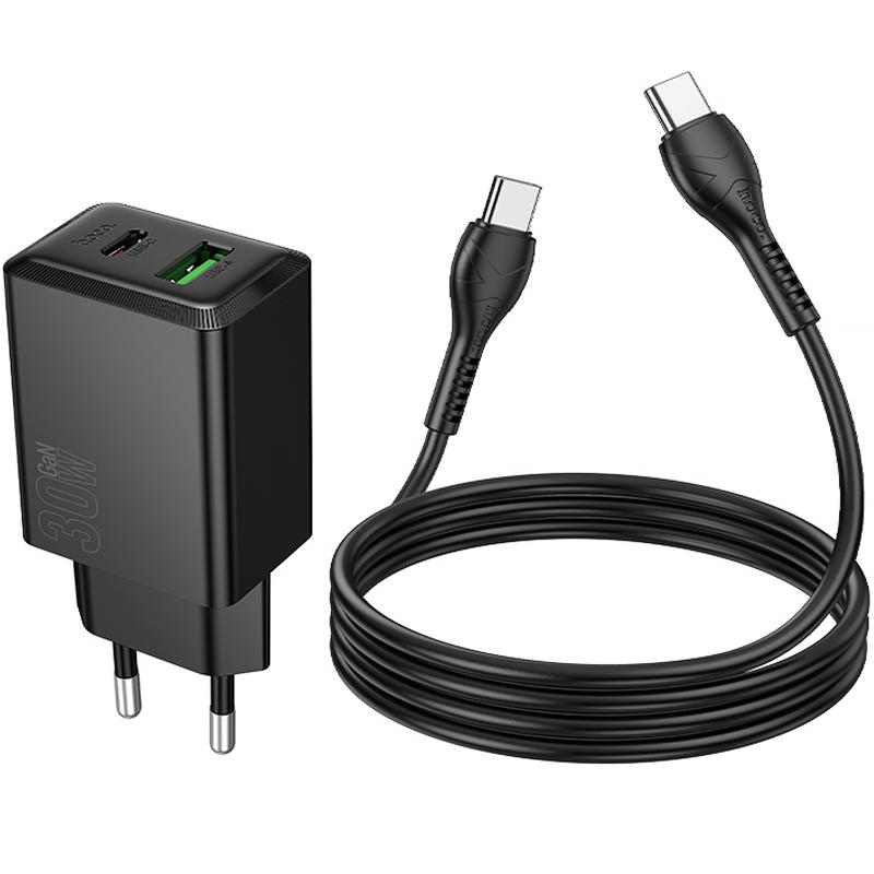 Мережевий зарядний пристрій Hoco N71 Nuevo PD30W+QC3.0 (1USB-A/1C) + кабель Type-C to Type-C - Зображення 5