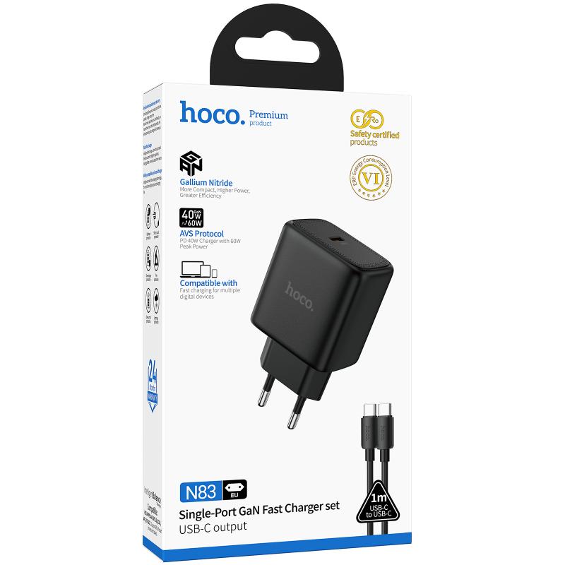 Мережевий зарядний пристрій Hoco N83 Profit PD40W (1USB-C) + кабель Type-C to Type-C - Зображення 2