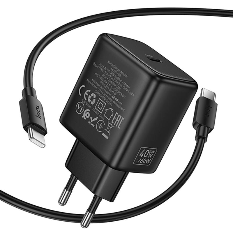 Мережевий зарядний пристрій Hoco N83 Profit PD40W (1USB-C) + кабель Type-C to Type-C - Зображення 3